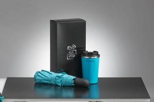 Coffret personnalisable avec mug isotherme 350 ml et parapluie automatique personnalisable