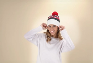 Bonnet de Noël tricoté avec pompon - Bonnet avec 6 LED personnalisable