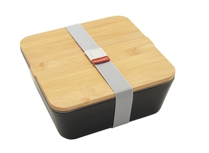 Bento noir avec couvercle en bambou personnalisable