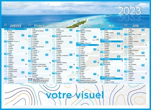 Calendrier bancaire 2025  ILES DE PARADIS format 27 x 21 cm - 6 mois par face personnalisable