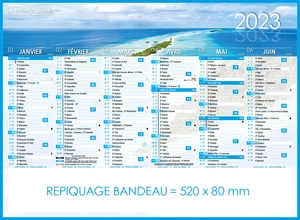 Calendrier bancaire 2025  ILES DE PARADIS format 55 x 40 cm - 6 mois par face personnalisable