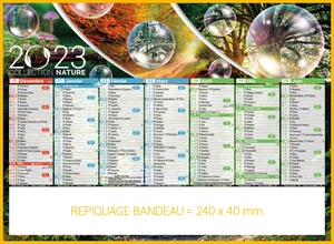 Calendrier bancaire 2025  NATURE format 27 x 21 cm - 7 mois par face personnalisable