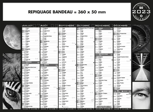 Calendrier bancaire 2025  NOIR & BLANC format 43 x 33 cm - 6 mois par face personnalisable