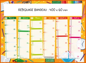 Calendrier bancaire 2025  SCOLAIRE - format 43 x 33 cm - 6 mois par face personnalisable