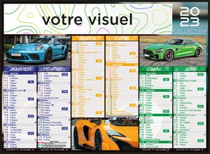 Calendrier bancaire 2025  VOITURE DE SPORT - format 55 x 40 cm - 6 mois par face personnalisable