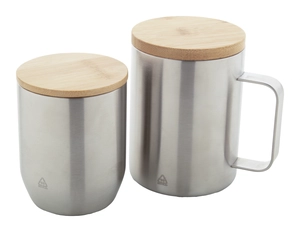 Mug thermos double paroi 300 ml - en inox recyclé et bambou personnalisable