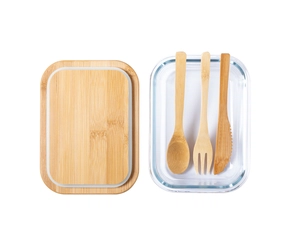 Lunch box en verre avec couvercle bambou - 500 ml personnalisable