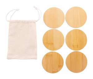 Set de 6 sous-verres ronds en bambou avec pochette coton personnalisable
