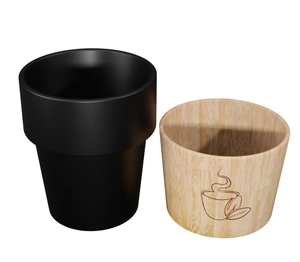 Coffret de 4 tasses en céramique et bois d'hévéa - base aimantée pour lavage personnalisable