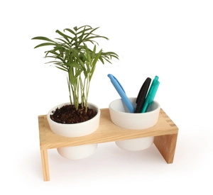 Plateau en bois avec plant et 2 pots céramique personnalisable