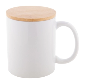 Mug céramique 300 ml avec son couvercle en bambou  personnalisable