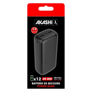 Batterie de secours AKASHI 30 000 mAh - charge rapide personnalisable