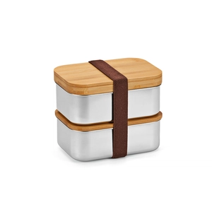 Boîte à déjeuner 1480 ml deux compartiments 1480 ml - Lunchbox en inox recyclé et couvercle bambou personnalisable