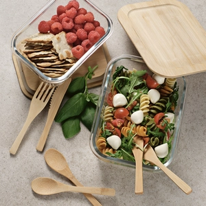 Boîte à déjeuner 520 ml en verre et couvercle bambou - Lunchbox fermeture par élastique personnalisable