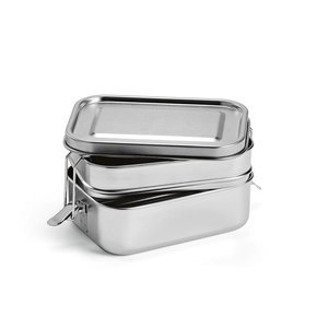 Boîte à déjeuner en acier inoxydable recyclé 1240 ml - Lunchbox avec fermeture boucles latérales personnalisable