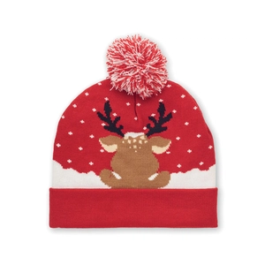 Bonnet de Noël tricoté avec revers et pompon personnalisable