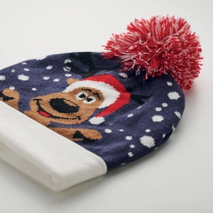 Bonnet de Noël tricoté avec revers et pompon personnalisable