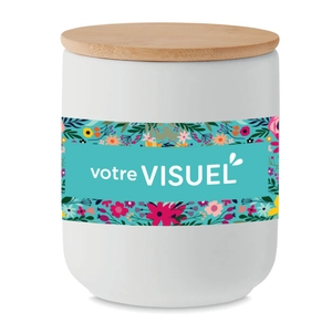 Bougie parfumée 200gr en cire végétale dans un pot en grès personnalisable