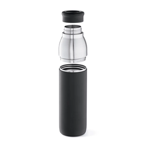 Bouteille double paroi 760 ml en acier inox recyclé - avec gobelet de voyage personnalisable