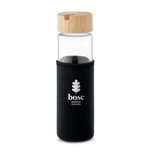 Bouteille en verre 600 ml avec bouchon support de téléphone en bambou personnalisable