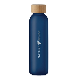 Bouteille en verre avec finition givrée et couvercle en bambou personnalisable