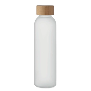 Bouteille en verre avec finition givrée et couvercle en bambou personnalisable