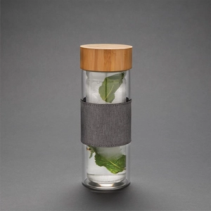 Bouteille en verre borosilicate 360 ml avec couvercle bambou personnalisable