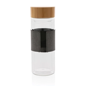 Bouteille en verre borosilicate 360 ml avec couvercle bambou personnalisable