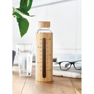 Bouteille en verre borosilicate 600 ml avec bouchon bambou personnalisable