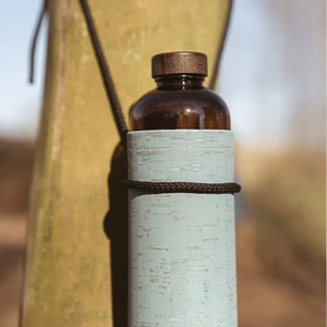 Bouteille en verre recyclé 600ml avec housse en liège - design retro personnalisable