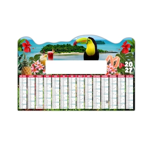 Calendrier bancaire publicitaire découpé ou non thème vacances tropiques personnalisable