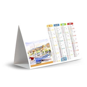 Calendrier chevalet publicitaire de comptoir tryptique Aquarelles