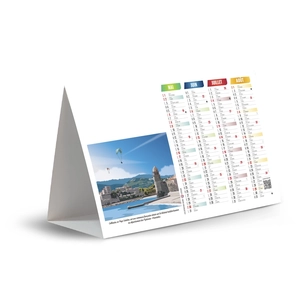 Calendrier chevalet publicitaire de comptoir tryptique Touristique Français personnalisable