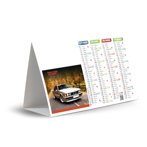 Calendrier chevalet publicitaire de comptoir tryptique Voitures personnalisable