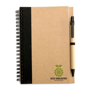 Carnet à spirales avec son stylo assorti - Papier et carton recyclé personnalisable