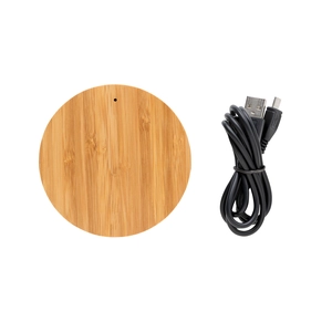 Chargeur à induction en bambou et tissu 5W - câble inclus personnalisable