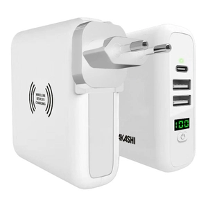 Chargeur de voyage universel avec USB et type C - prise EU/UK/US personnalisable