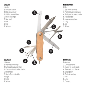 Couteau de poche en bois de hêtre, 9 fonctions personnalisable