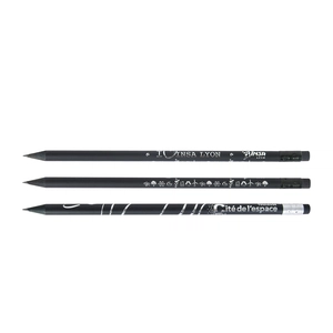 Crayon prestige black 17,6cm, vernis noir, rond tête gomme personnalisable