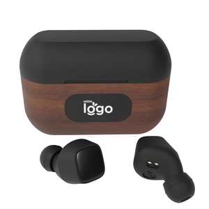 Ecouteurs Bluetooth 5.0 avec socle de recharge - bois de noyer personnalisable