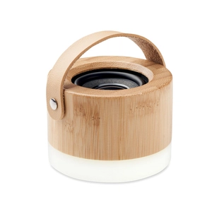 Enceinte bluetooth 5.0 en bambou avec lumière d'ambiance et sangle de transport personnalisable