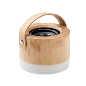 Enceinte bluetooth 5.0 en bambou avec lumière d'ambiance et sangle de transport personnalisable