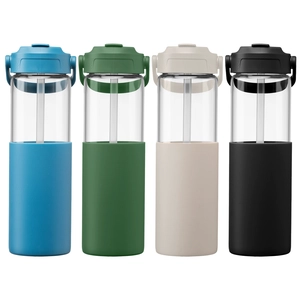 Gourde en verre avec manchon silicone et paille – 590 ml personnalisable
