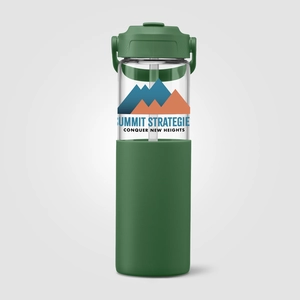 Gourde en verre avec manchon silicone et paille – 590 ml personnalisable