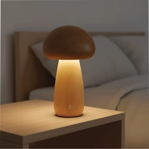 Lampe de table LED en bois forme champignon personnalisable