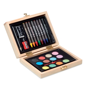 Malette de peinture en bois avec crayons de couleurs personnalisable