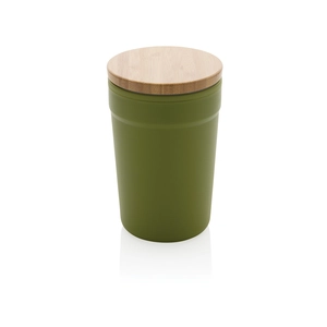 Mug 300 ml en PP recyclé certifié GRS - couvercle en bambou personnalisable