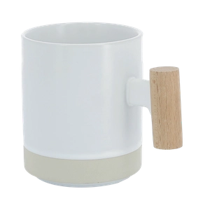 Mug céramique 330 ml avec bande de grès et poignée en bois personnalisable