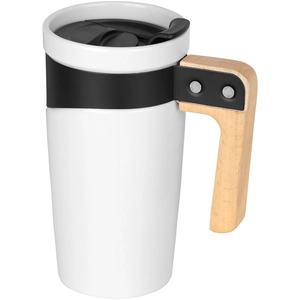 Mug céramique 475 ml avec poignée en bois naturel personnalisable