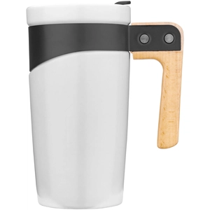 Mug céramique 475 ml avec poignée en bois naturel personnalisable